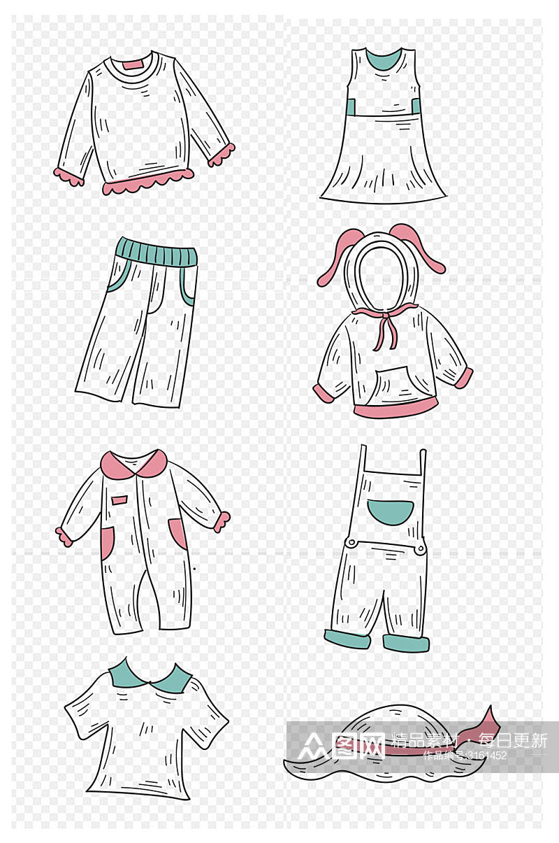 可爱儿童服装线条设计免扣元素素材