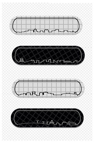 简约城市线条黑白装饰边框标题框免扣元素