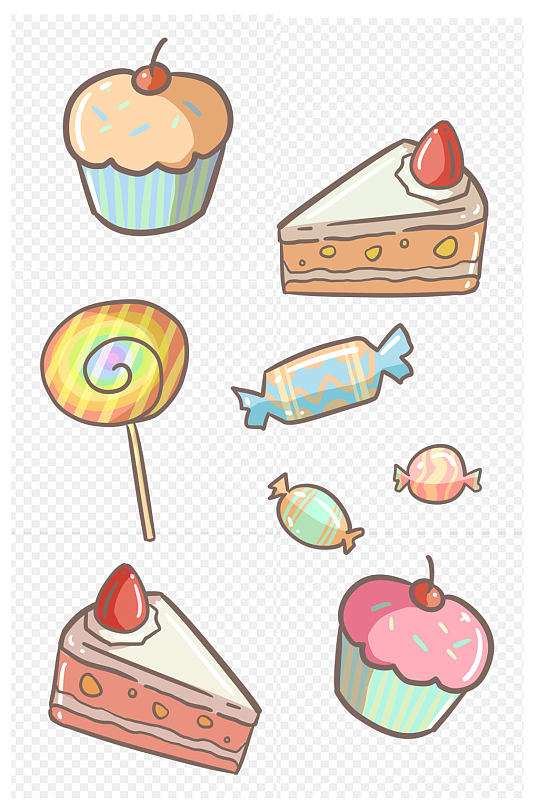 卡通甜点蛋糕糖果素材装饰图案免扣元素