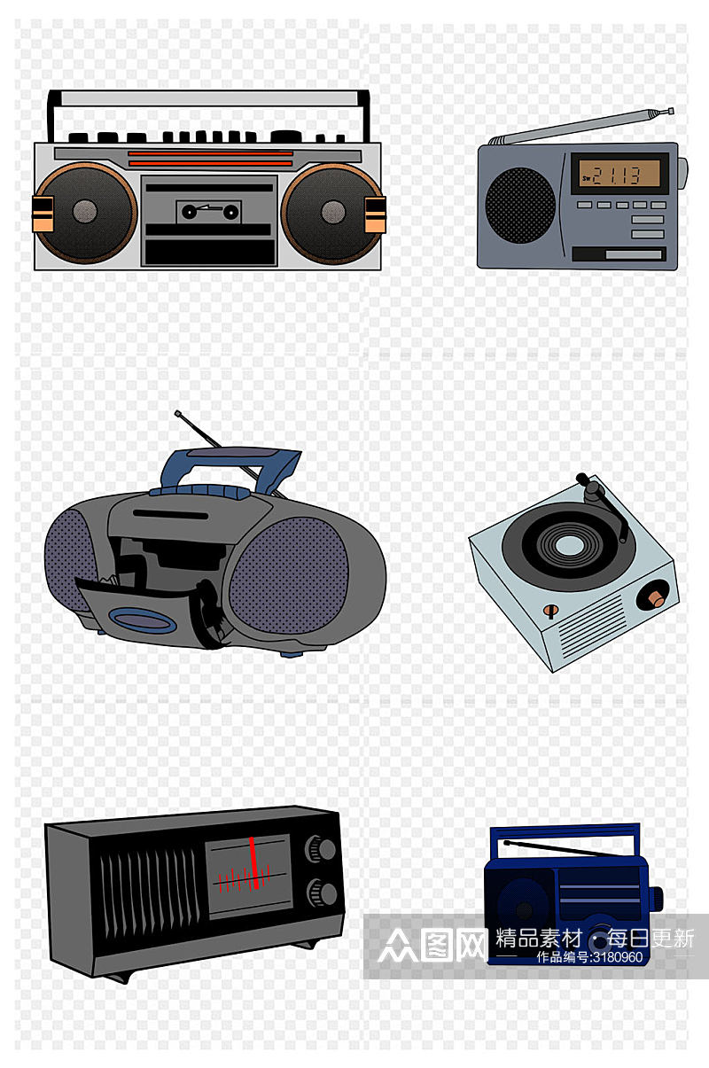 手绘录音机老式收音机图免扣元素素材
