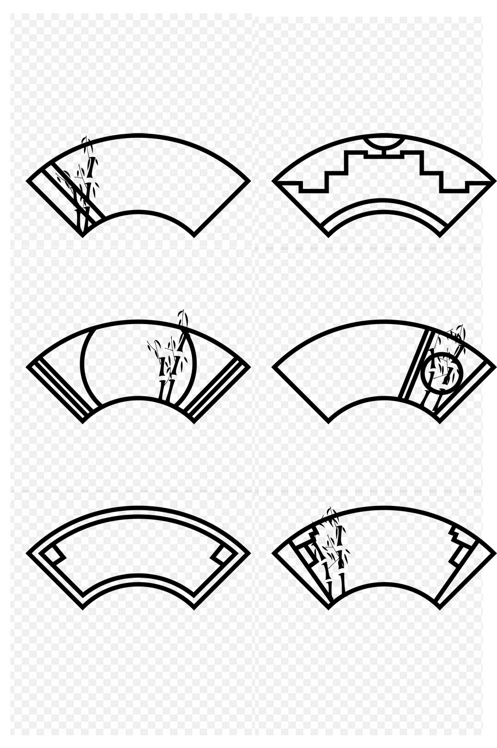 手绘扇形装饰边框中式中竹子装饰免扣元素