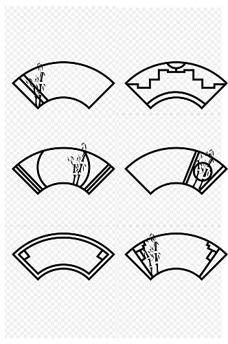 手绘扇形装饰边框中式中竹子装饰免扣元素