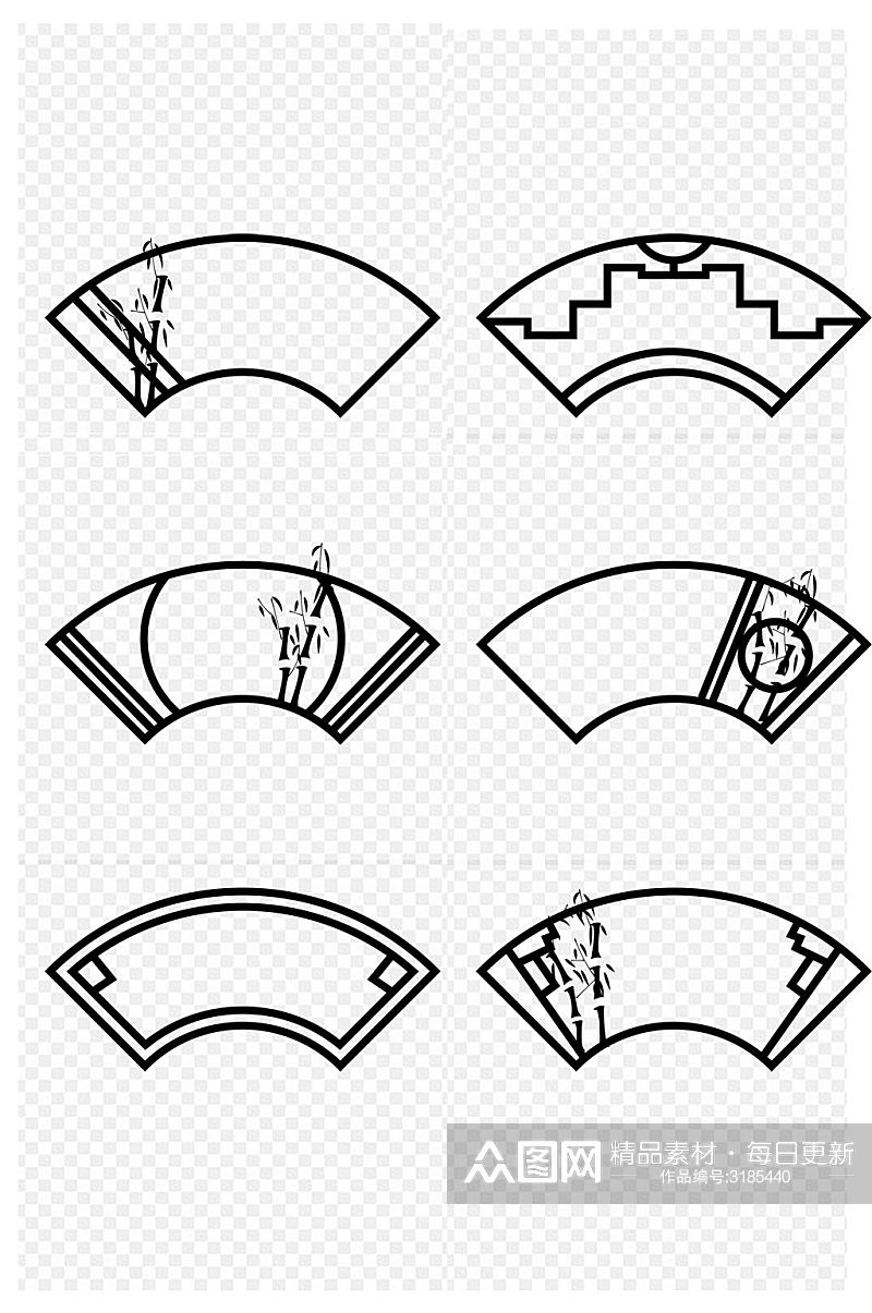 手绘扇形装饰边框中式中竹子装饰免扣元素素材