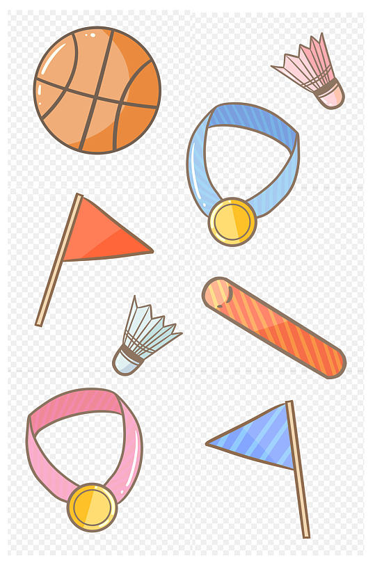 运动会卡通运动器材装饰图案素材免扣元素
