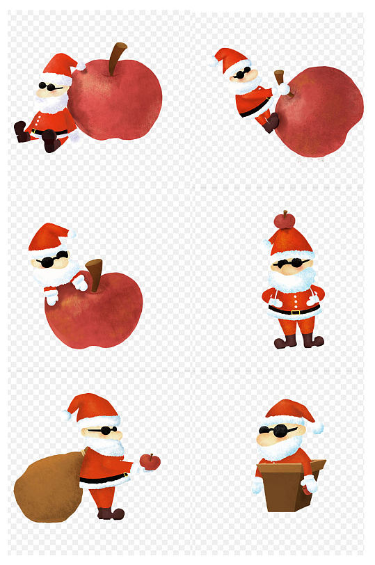 圣诞老人与苹果套图免扣元素
