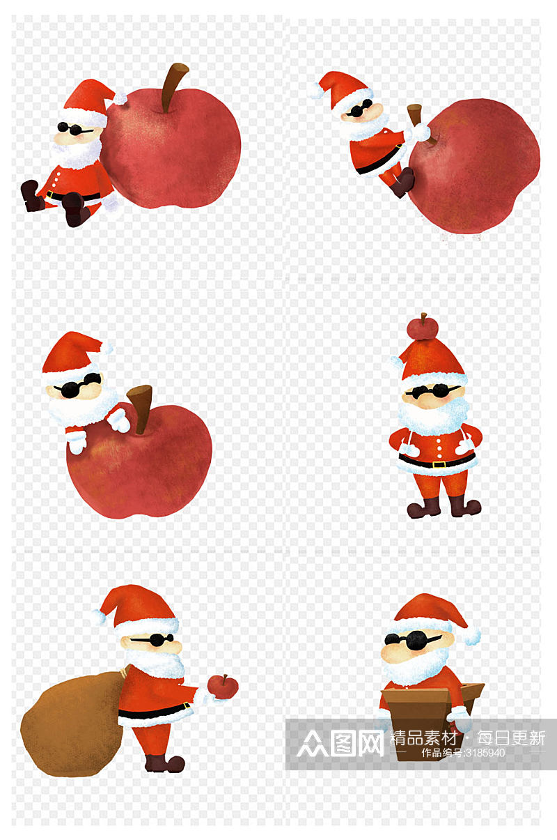 圣诞老人与苹果套图免扣元素素材