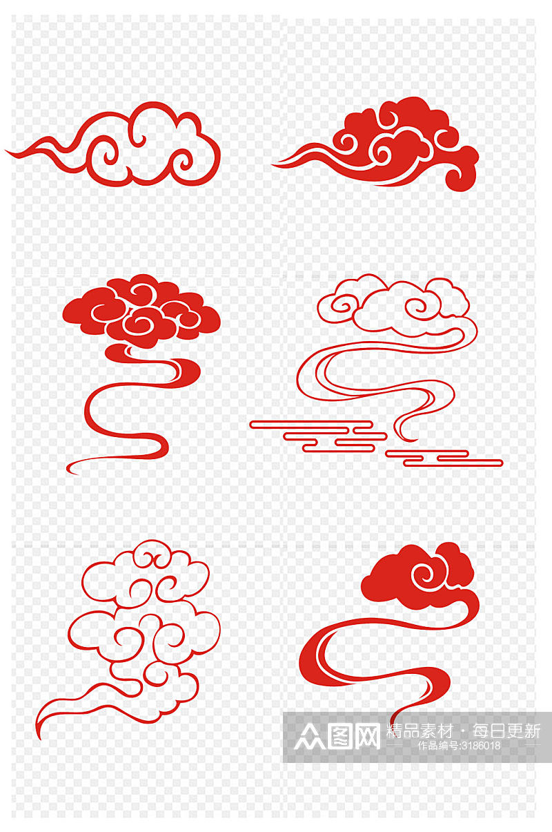 中国风古典祥云花纹云纹图案设计免扣元素素材