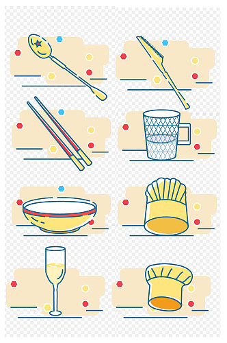 餐具筷子碗厨师帽餐饮类图标免扣元素
