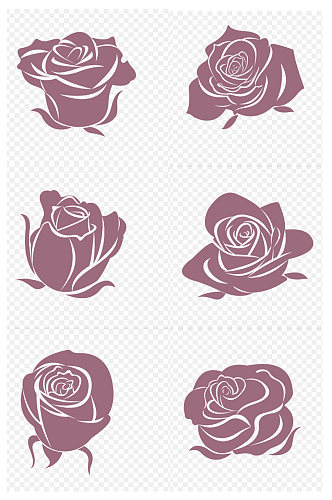 手绘形态的玫瑰剪影免扣元素
