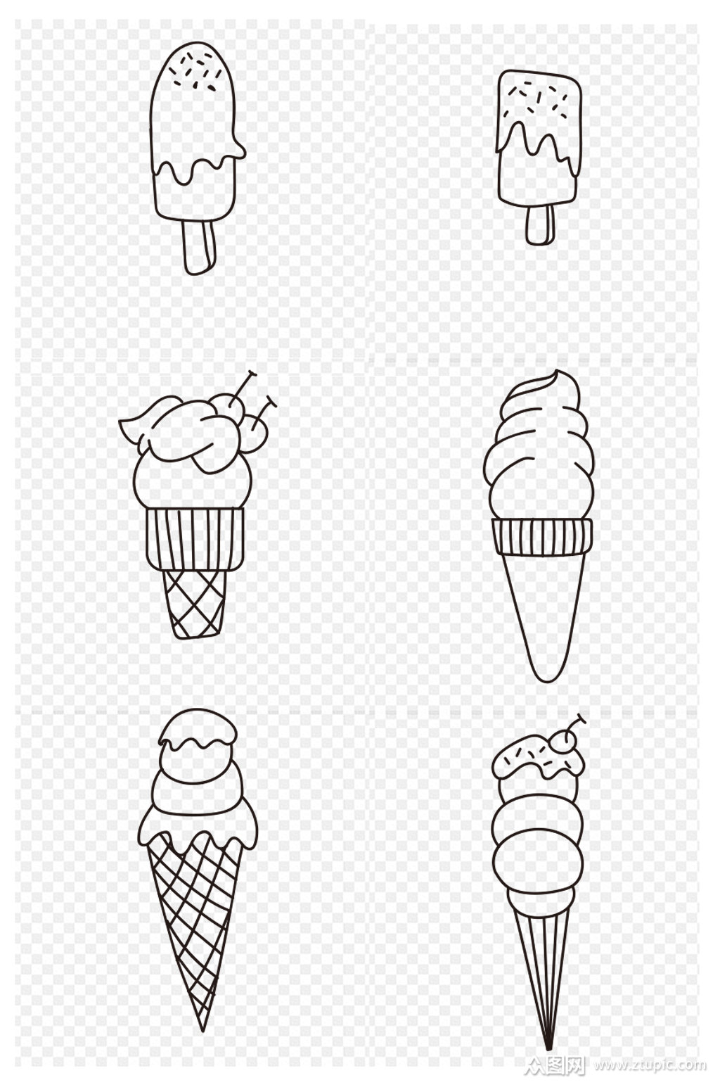 儿童简笔画食物海报素材雪糕冰棍免扣元素模板下载-编号3215501