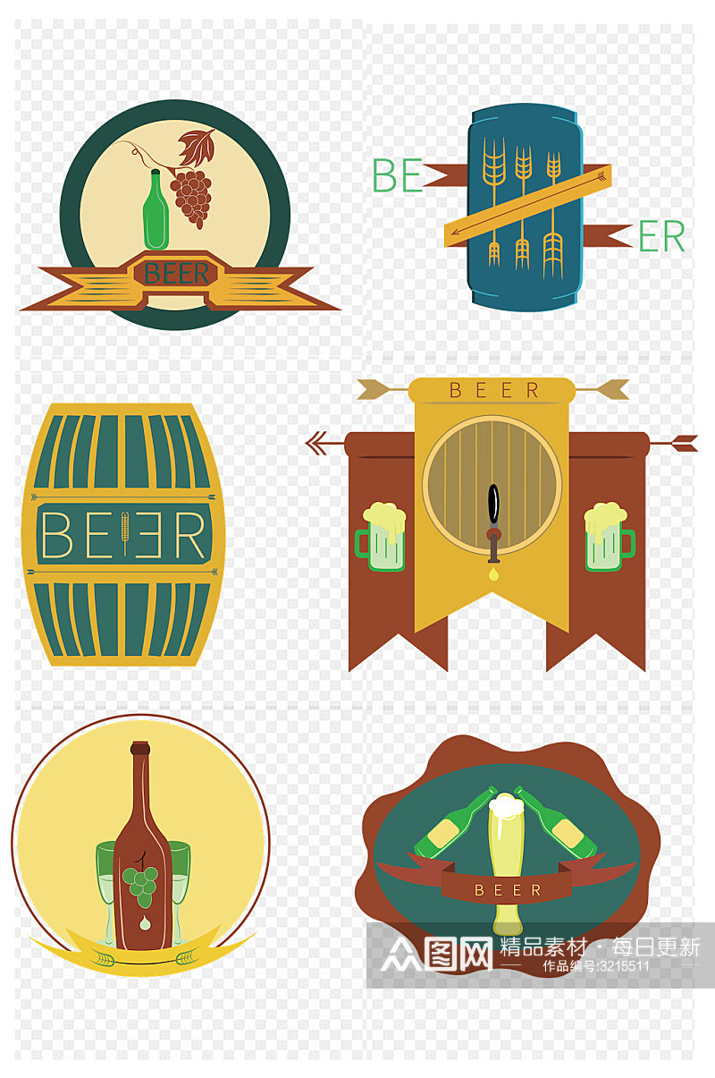 手绘标识复古啤酒标签免扣元素素材