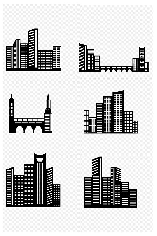 黑白城市建筑剪影元素设计免扣元素
