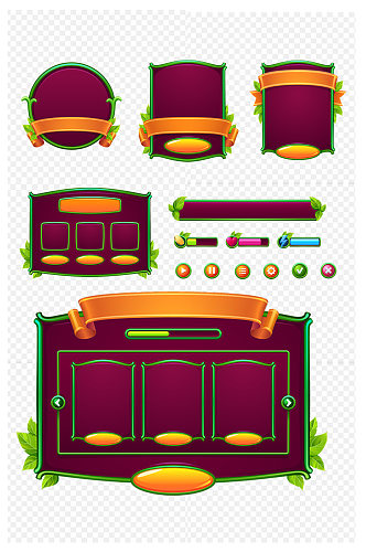 卡通游戏UI按钮弹窗免扣元素