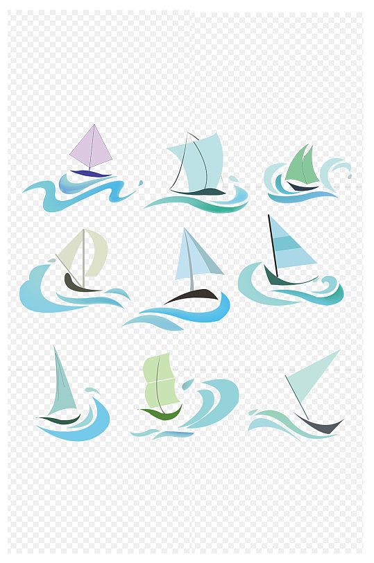 蓝色水珠一帆风顺水滴海浪波浪免扣元素