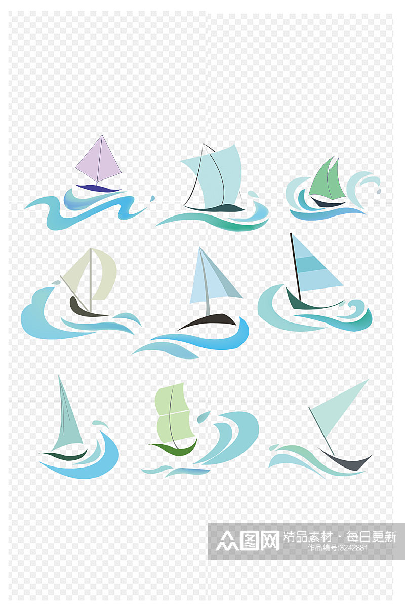 蓝色水珠一帆风顺水滴海浪波浪免扣元素素材