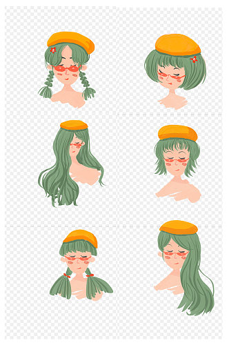 绿色时尚可爱潮流头发免扣元素