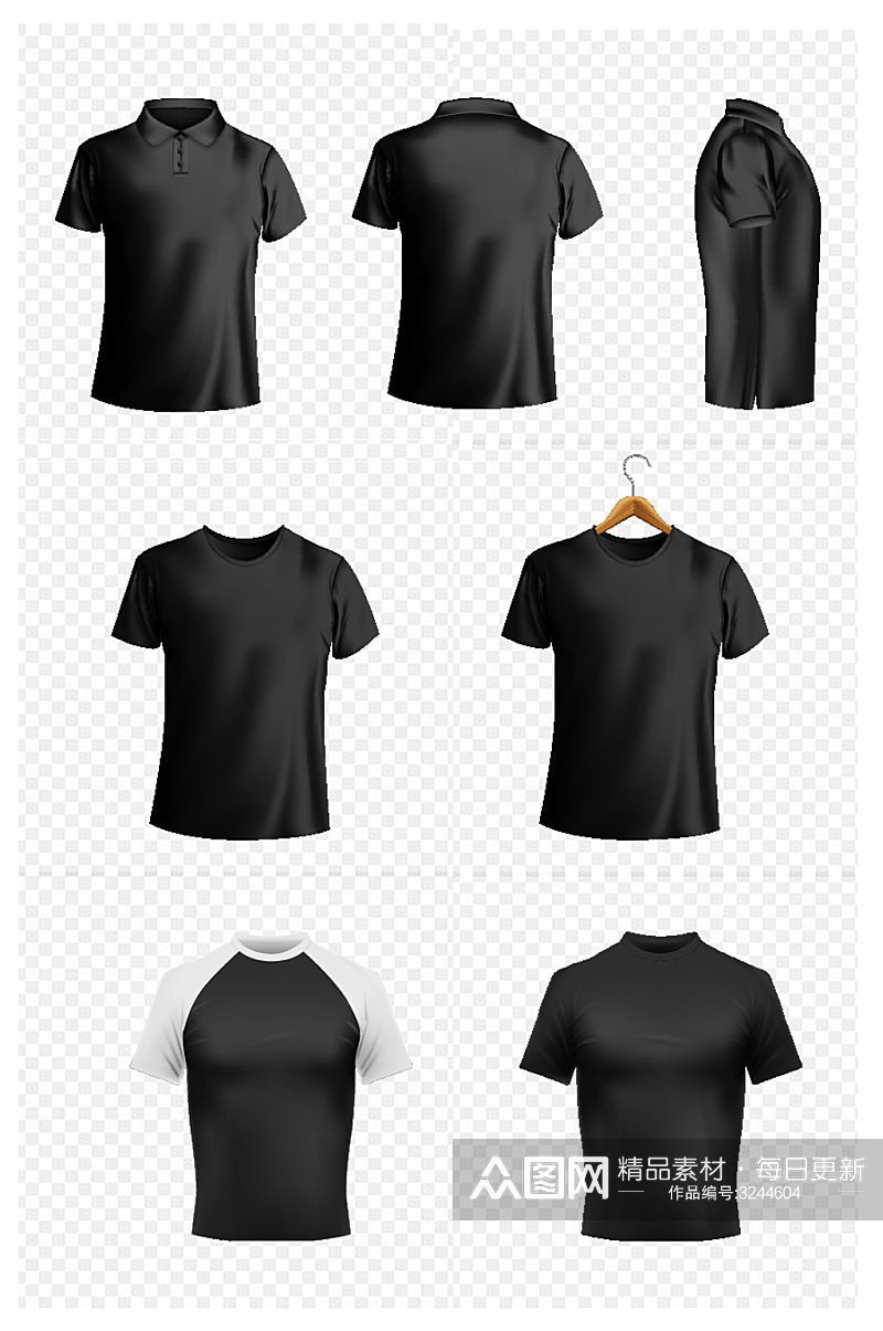 男性士纯黑色衬衫短袖图片素材免扣元素素材