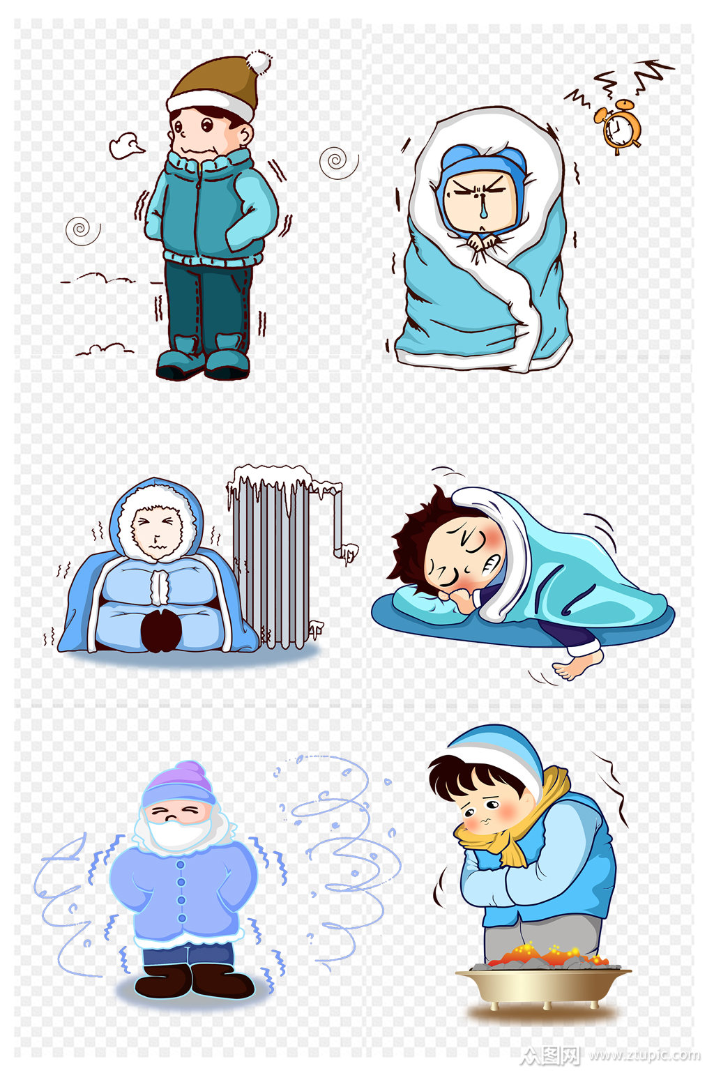 冬日寒冷天冷冬天手绘免扣元素素材