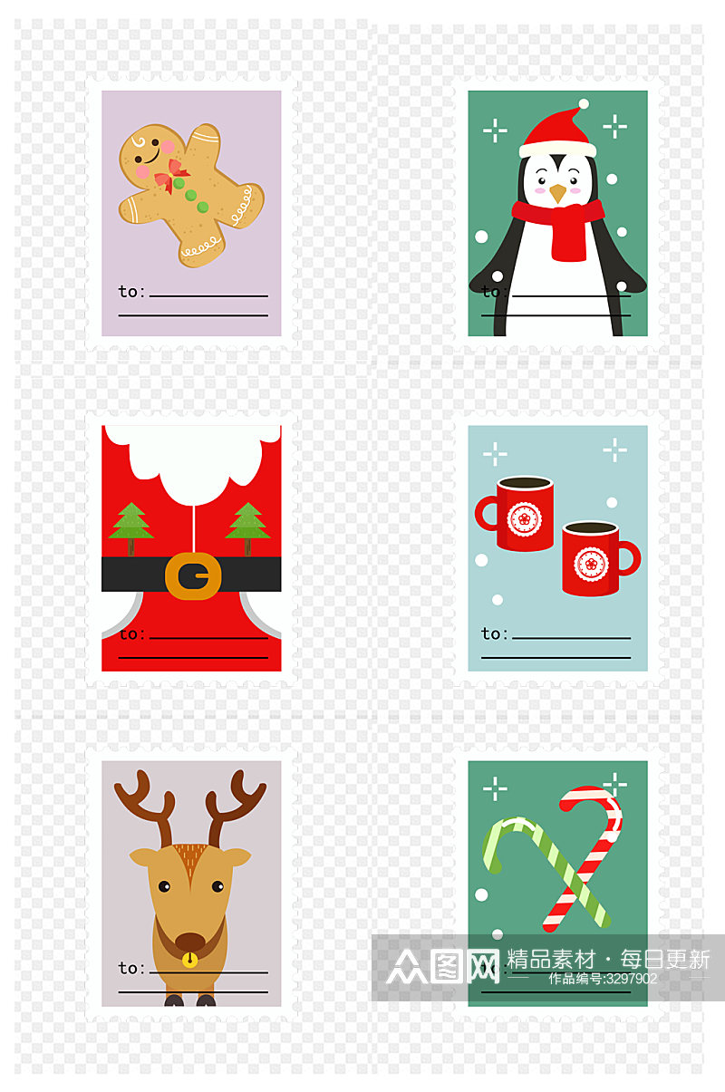 邮票边框的圣诞节标签免扣元素素材