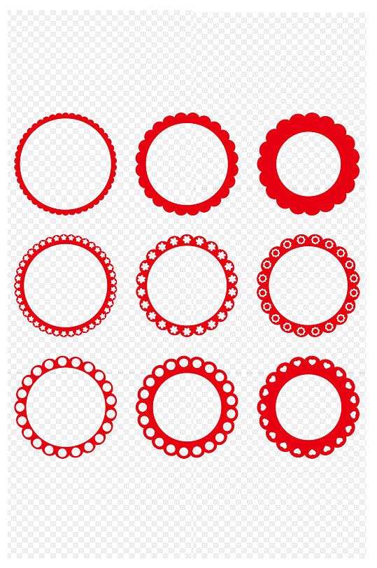 红色圆环装饰图案免扣元素