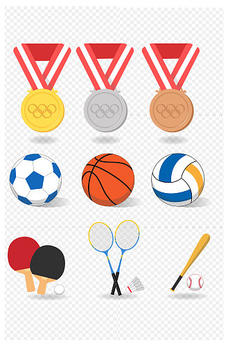 奖牌篮球足球排球乒乓球羽毛球棒球免扣元素