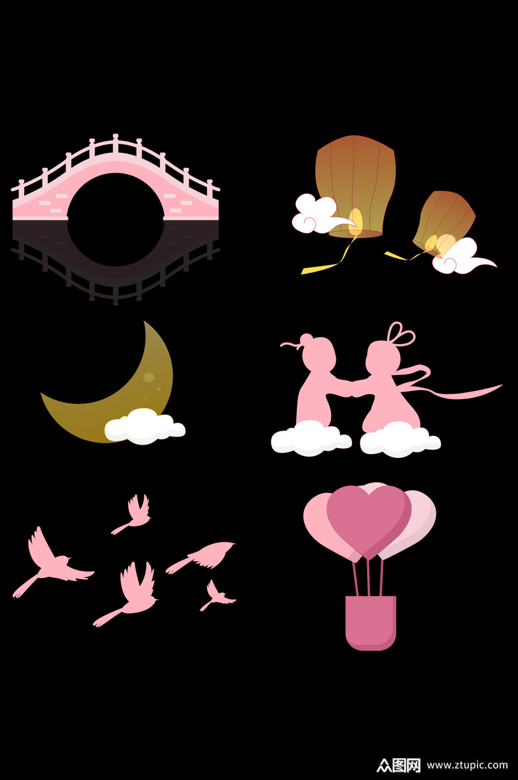 中国情人节七夕元素图免扣元素素材