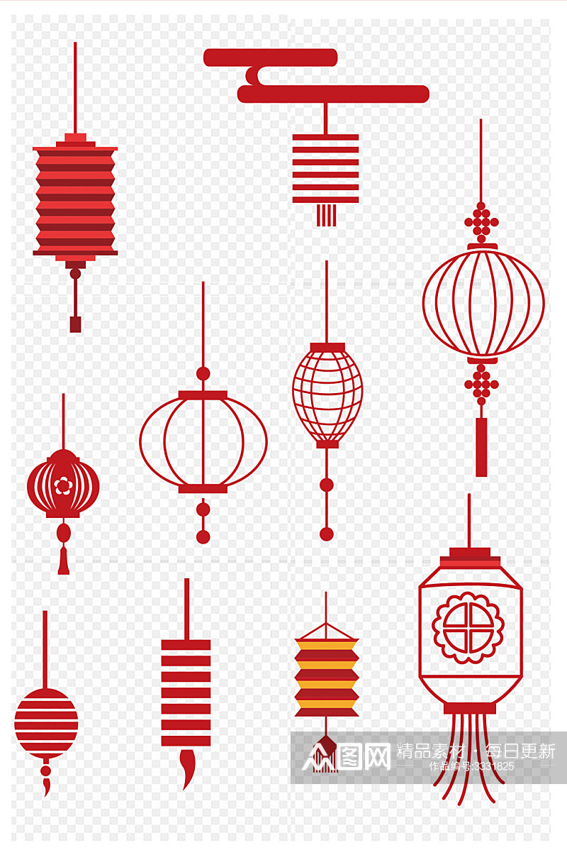 中国传统灯笼花灯图案素材免扣元素素材