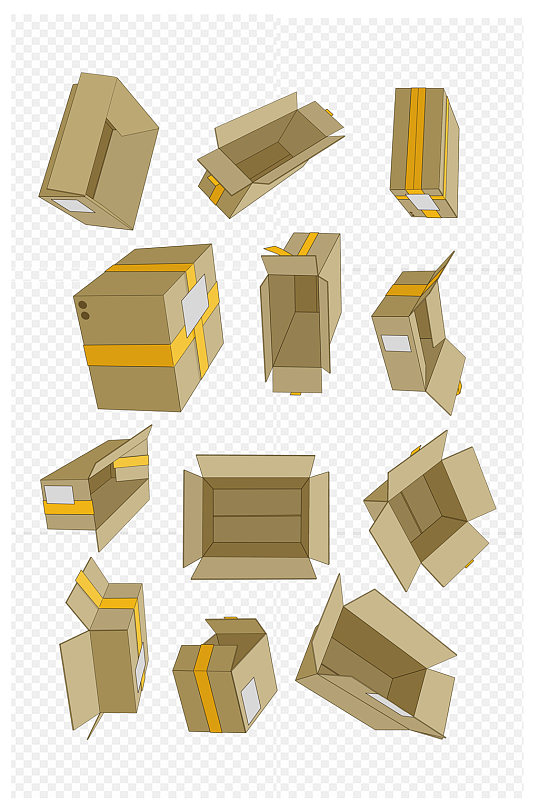 多种角度快递箱箱子免扣元素