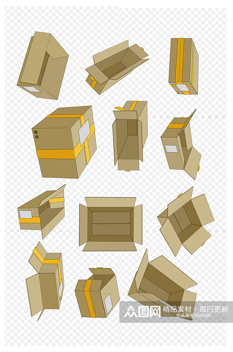 多种角度快递箱箱子免扣元素素材