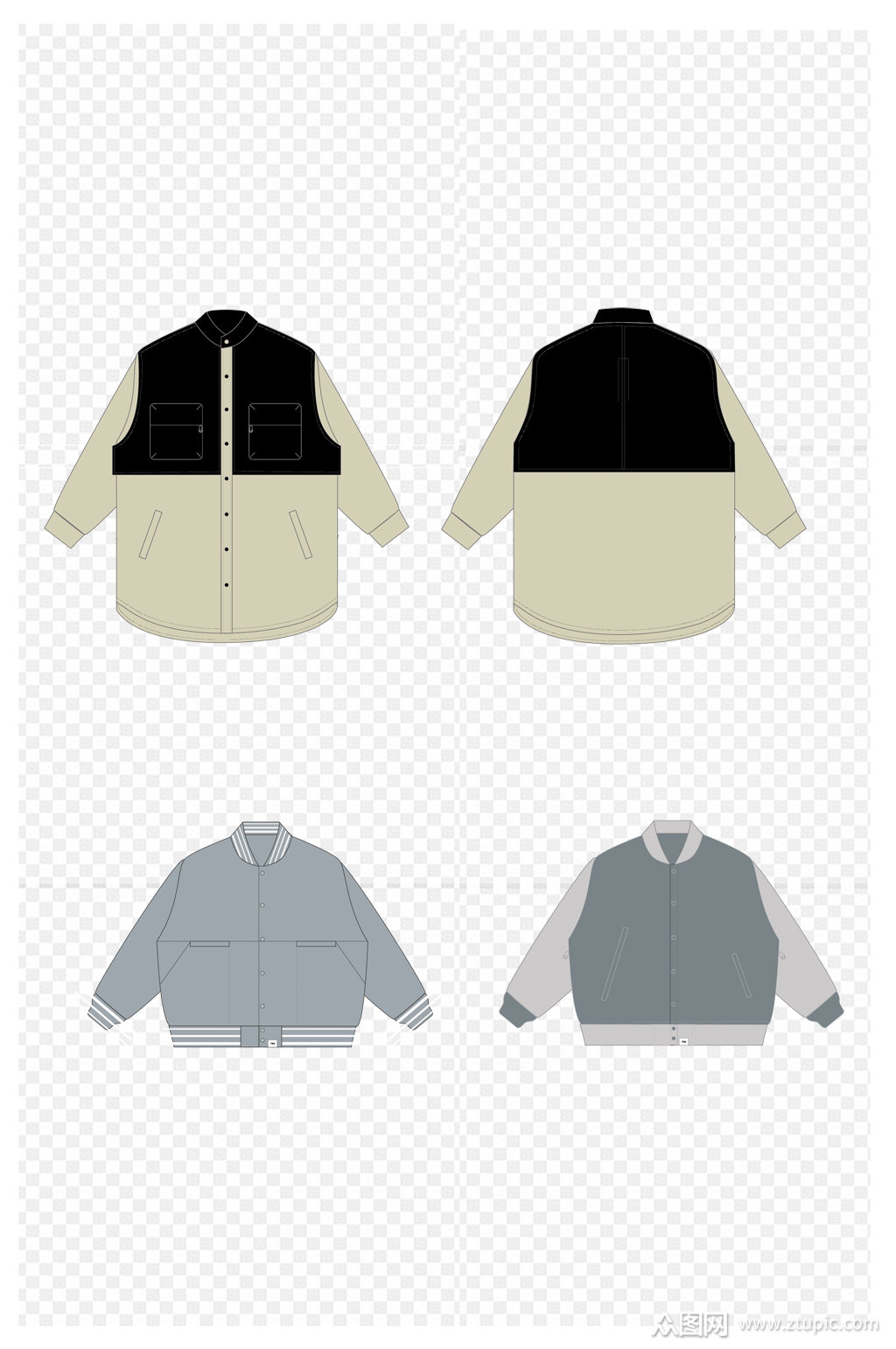 服装款式图外套夹克免扣元素模板下载-编号3343486-众图网