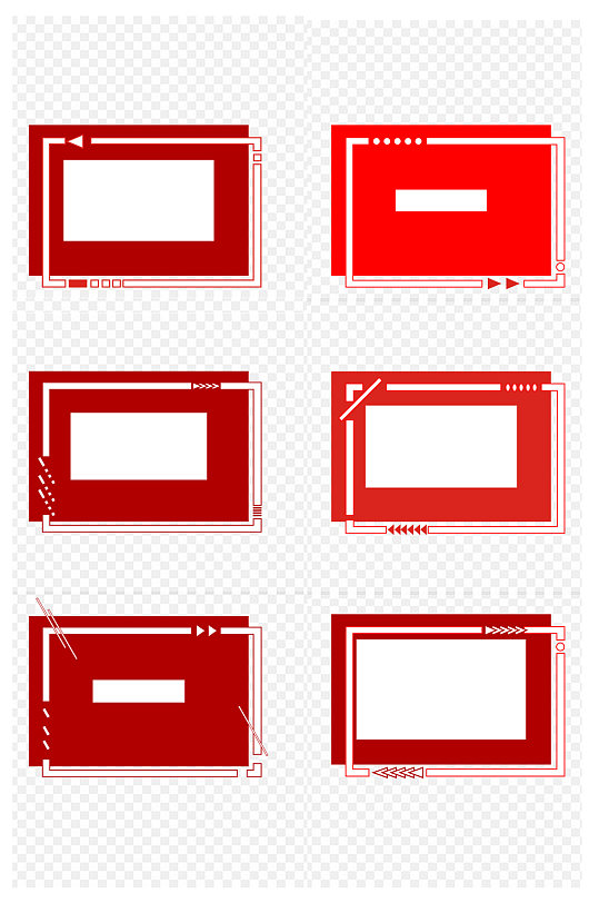 红色简约几何装饰边框标题框文本框免扣元素
