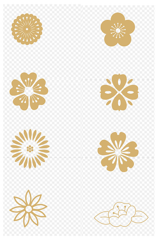 金色手绘花瓣花朵素材免扣元素