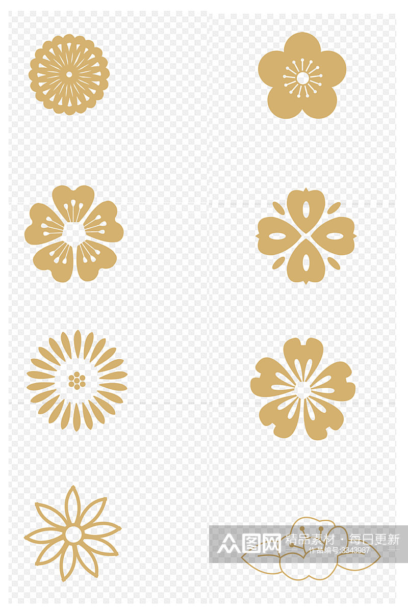 金色手绘花瓣花朵素材免扣元素素材