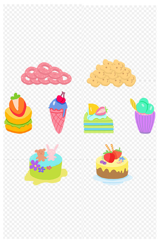 美食蛋糕甜品插画扁平元素免扣元素