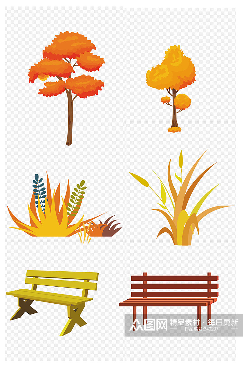 花草植物秋季秋树公园设计免扣元素素材