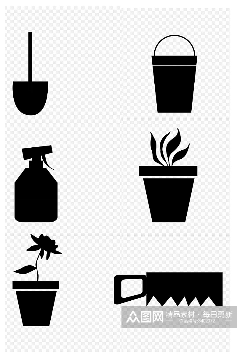 花盆水桶铁锹喷壶花园图标图片免扣元素素材