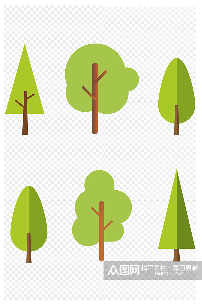 手绘树木绿色树树大树榕树松树图标免扣元素素材
