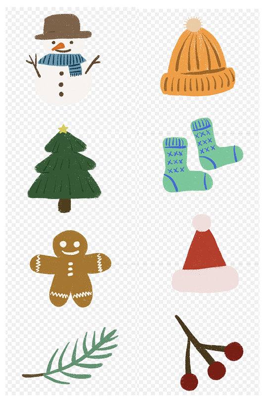 圣诞节卡通可爱雪人姜饼人儿童袜子免扣元素