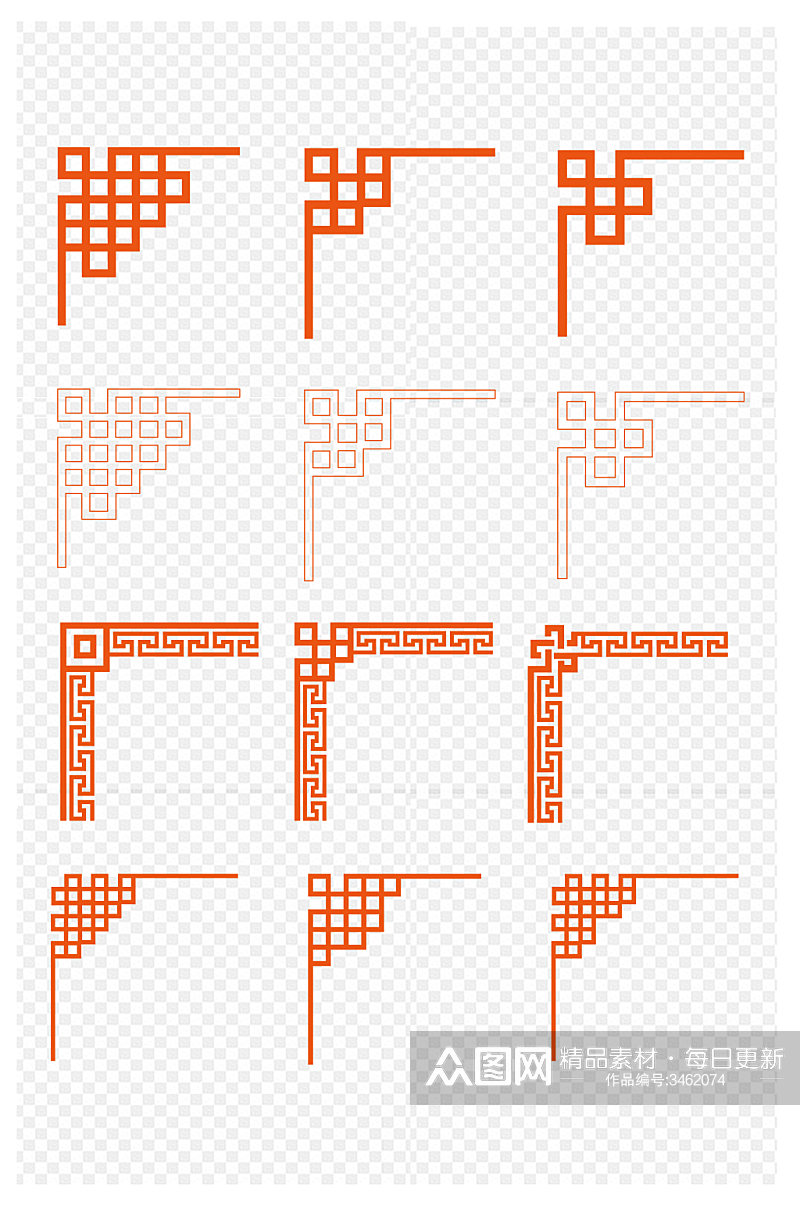 中国复古国风几何角标素材装饰免扣元素素材