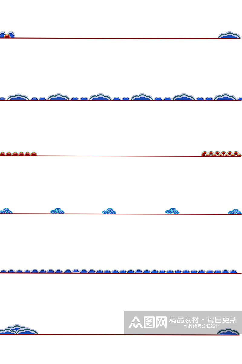 手绘中式花纹鱼鳞浪花装饰分割线免扣元素素材