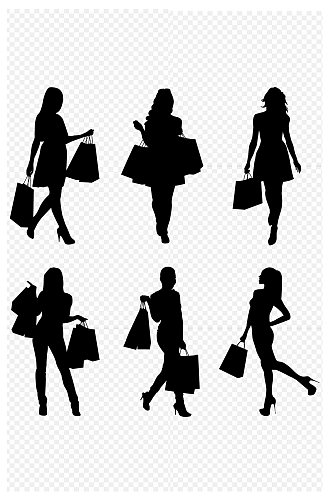 黑色女性购物消费拎包逛街剪影装饰免扣元素