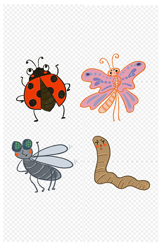 可爱插画昆虫手帐素材图免扣元素