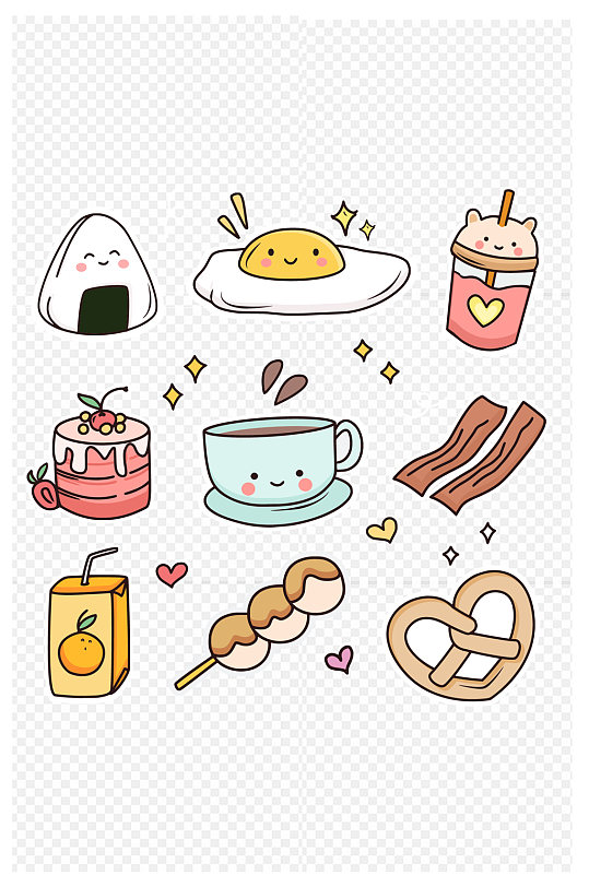 可爱卡通日式早餐手帐贴纸套图免扣元素