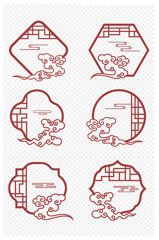 传统中国风中式祥云复古窗格装饰免扣元素