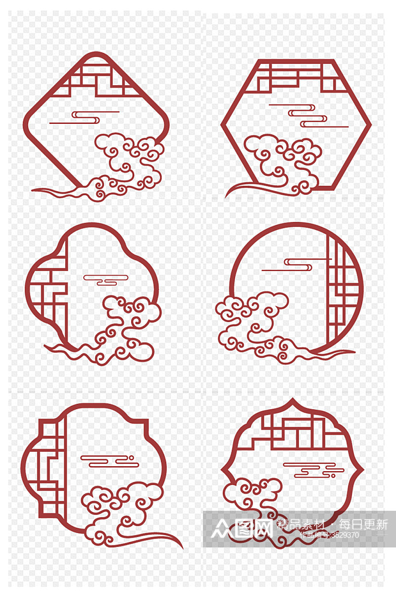 传统中国风中式祥云复古窗格装饰免扣元素素材