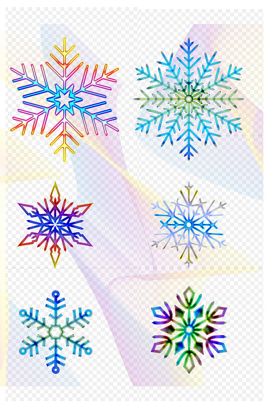 圣诞节冬季炫彩水晶梦幻雪花免扣元素