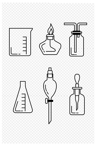 化学仪器烧杯酒精灯瓶漏斗简笔黑免扣元素