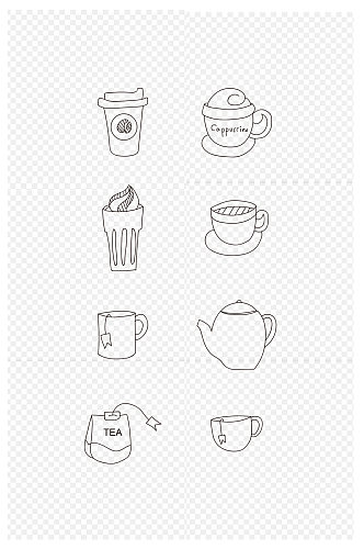 简笔画儿童素材咖啡茶杯装饰元素免扣元素