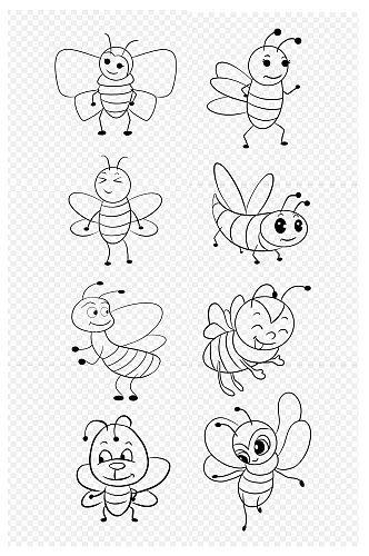 卡通漫画简笔画小蜜蜂免扣元素