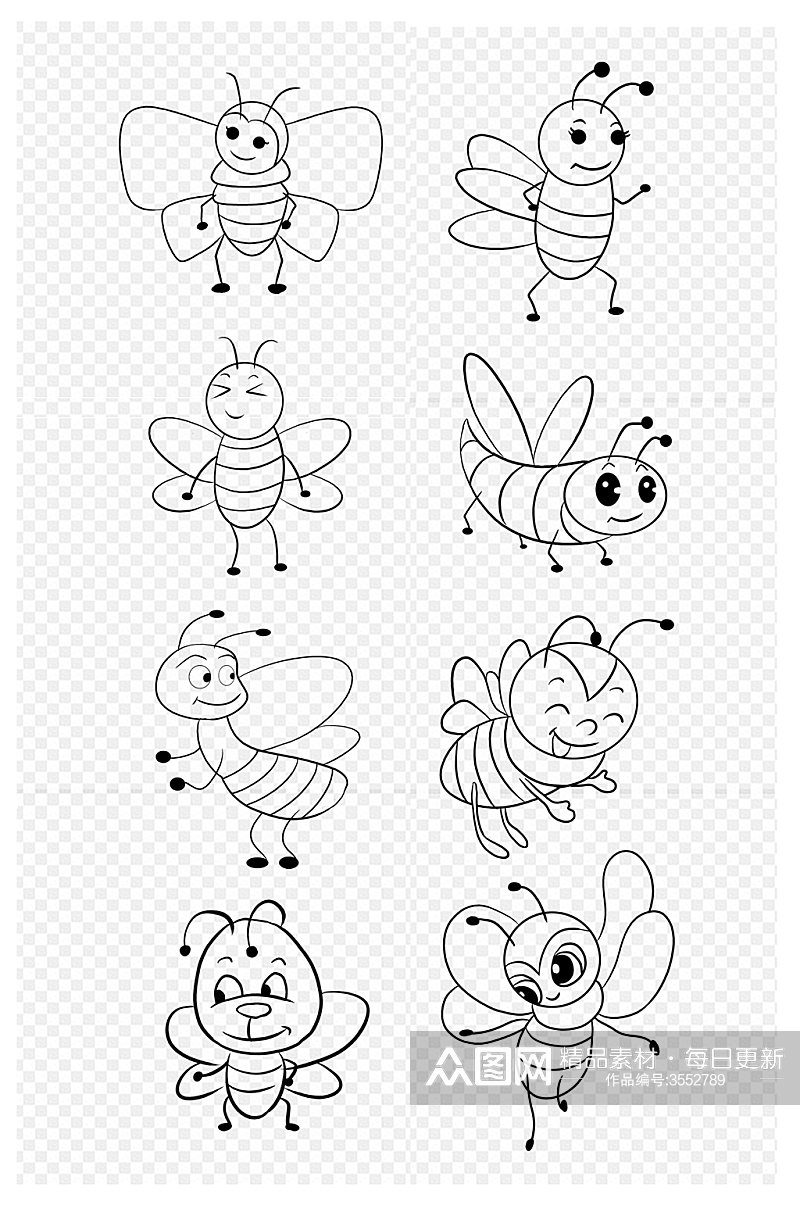 卡通漫画简笔画小蜜蜂免扣元素素材